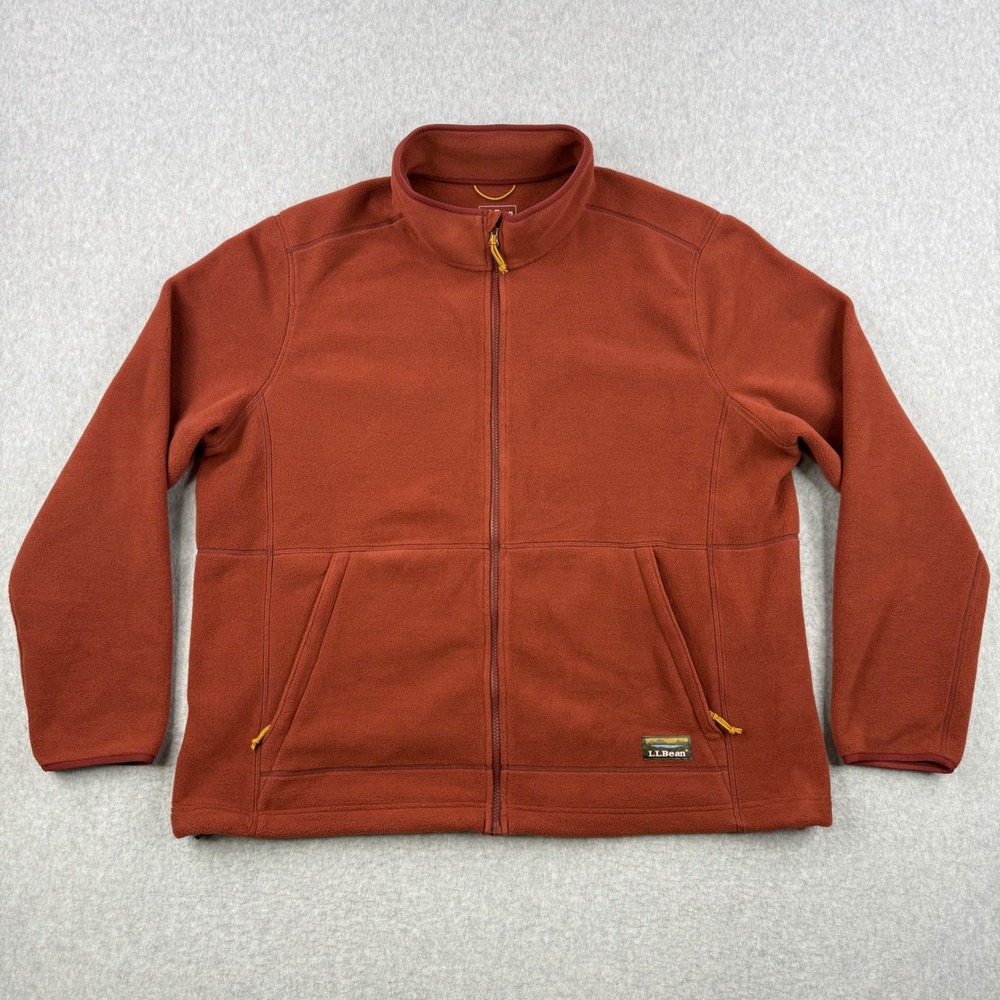 LL Bean Jacket Mens 3XL Orange Mountain Classic Fleece Full Zip Pockets Outdoor